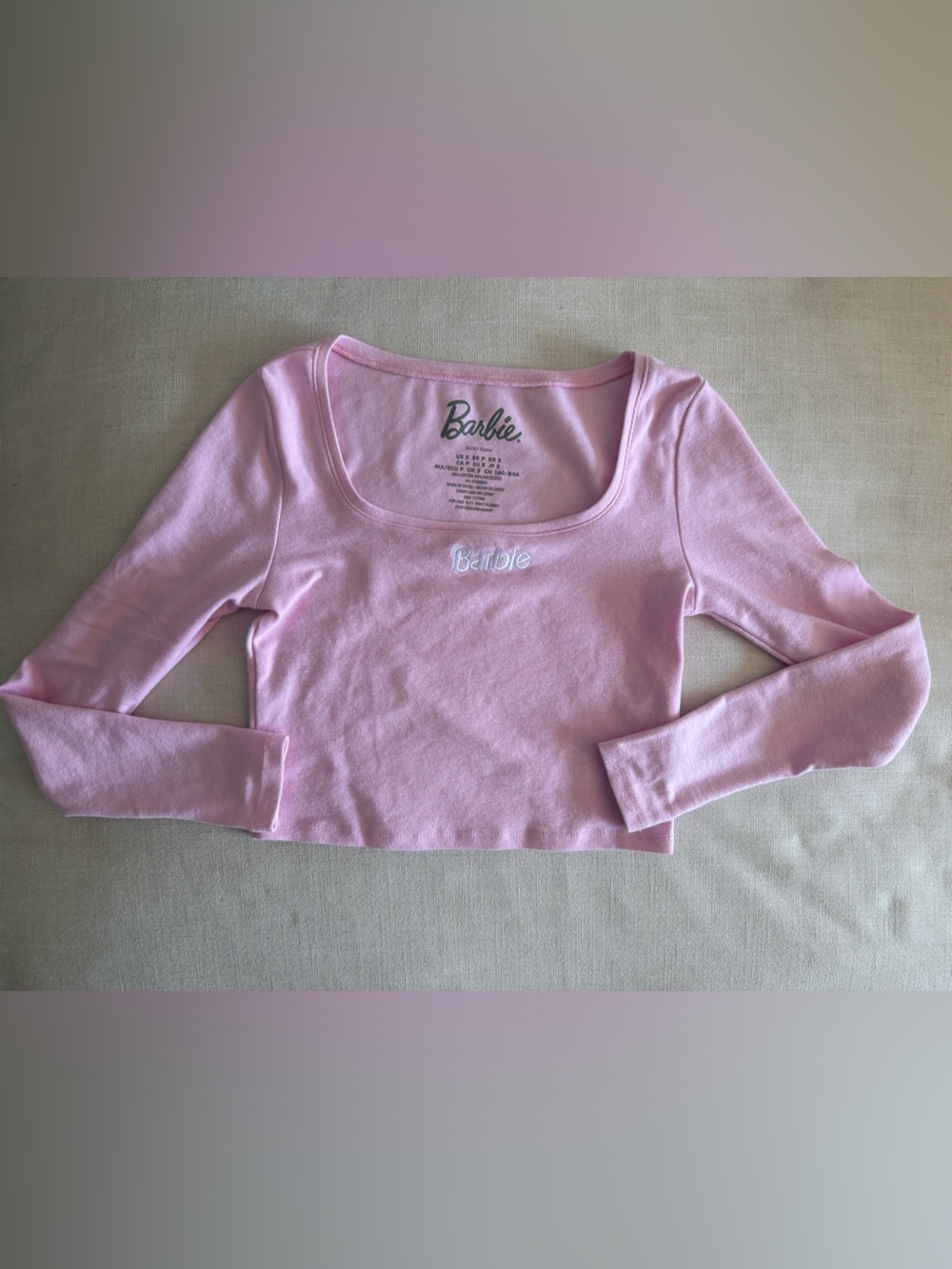 Barbie Light Pink Embroidered Logo Crop Top